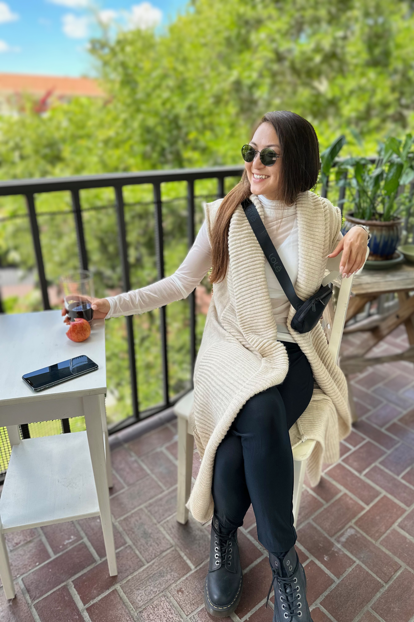 Long Sleeveless Cardigan | Copper Brown, Creamy Beige