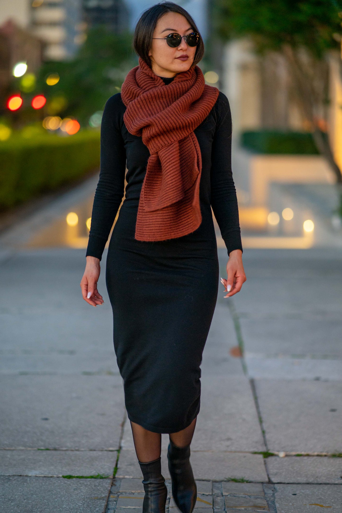 Women Oversized Long Knitted Scarf | Copper Brown, Beige