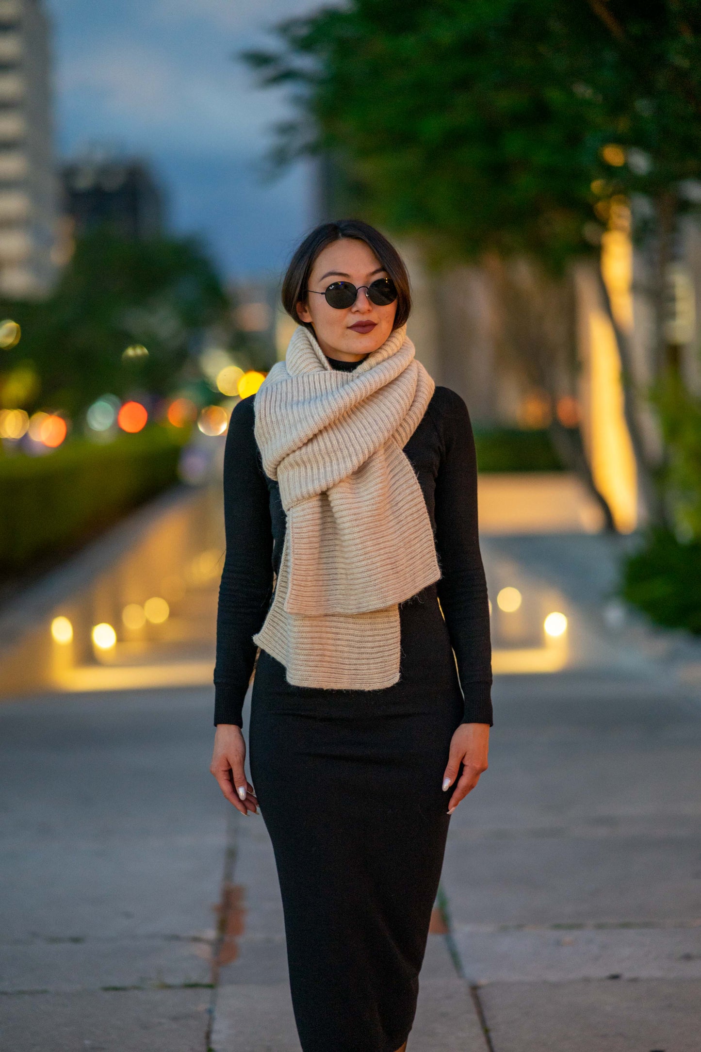 Women Oversized Long Knitted Scarf | Copper Brown, Beige