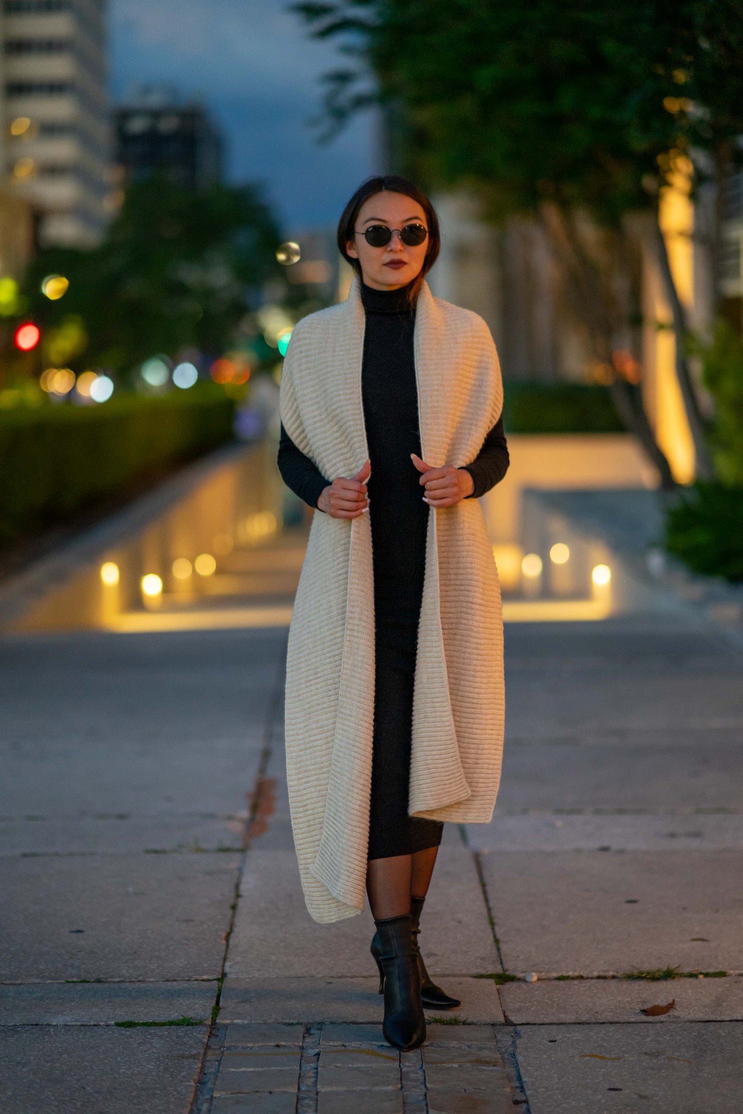 Women Oversized Long Knitted Scarf | Copper Brown, Beige
