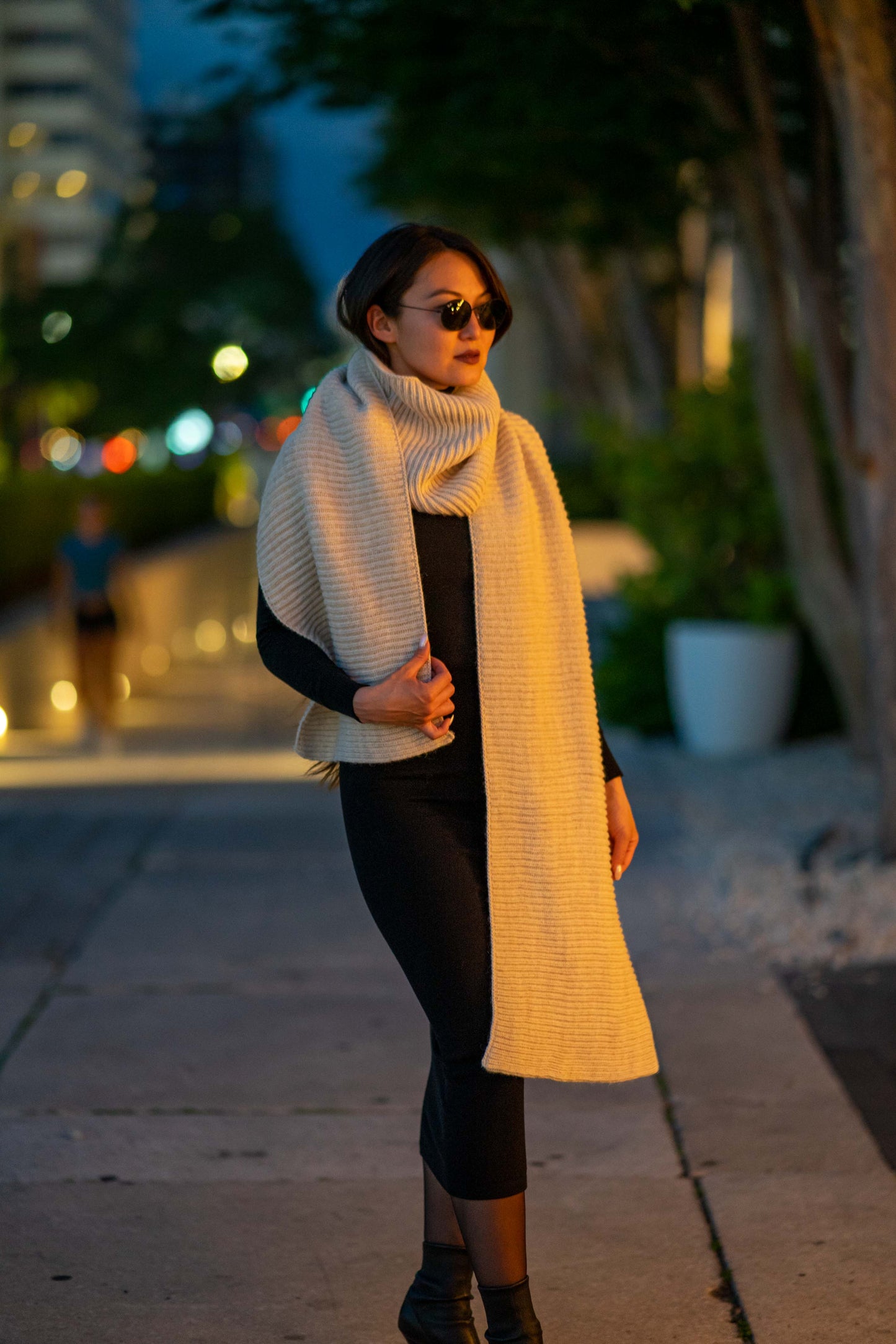 Women Oversized Long Knitted Scarf | Copper Brown, Beige