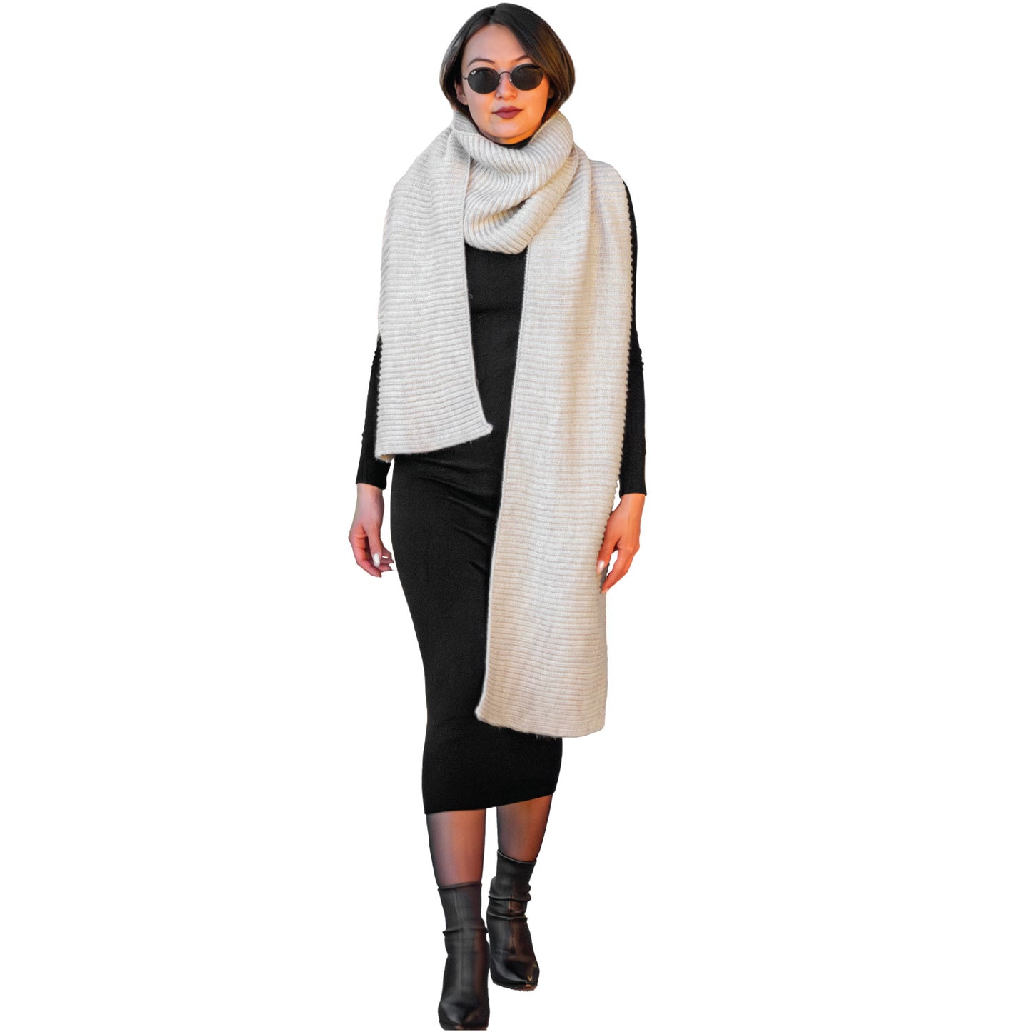 Women Oversized Long Knitted Scarf | Copper Brown, Beige