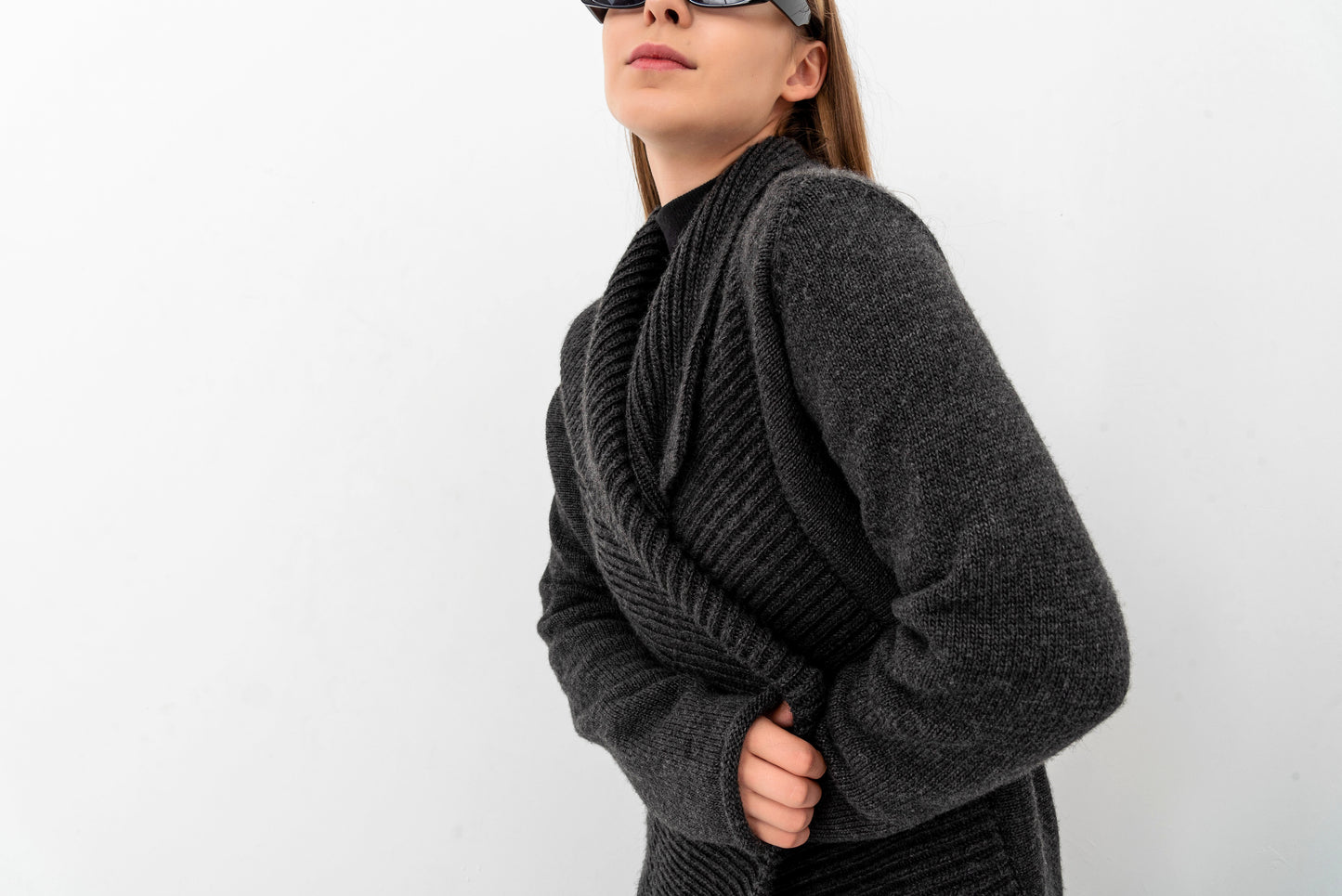 DISAMA Elegant Extra Long Cardigan Sweater for any occasion unique design comfortable cozy durable. Small batch production for each design and color. Flattering for any body shape. Great addition to any style or wardrobe. Maxi Knit Coat Jacket Cape.