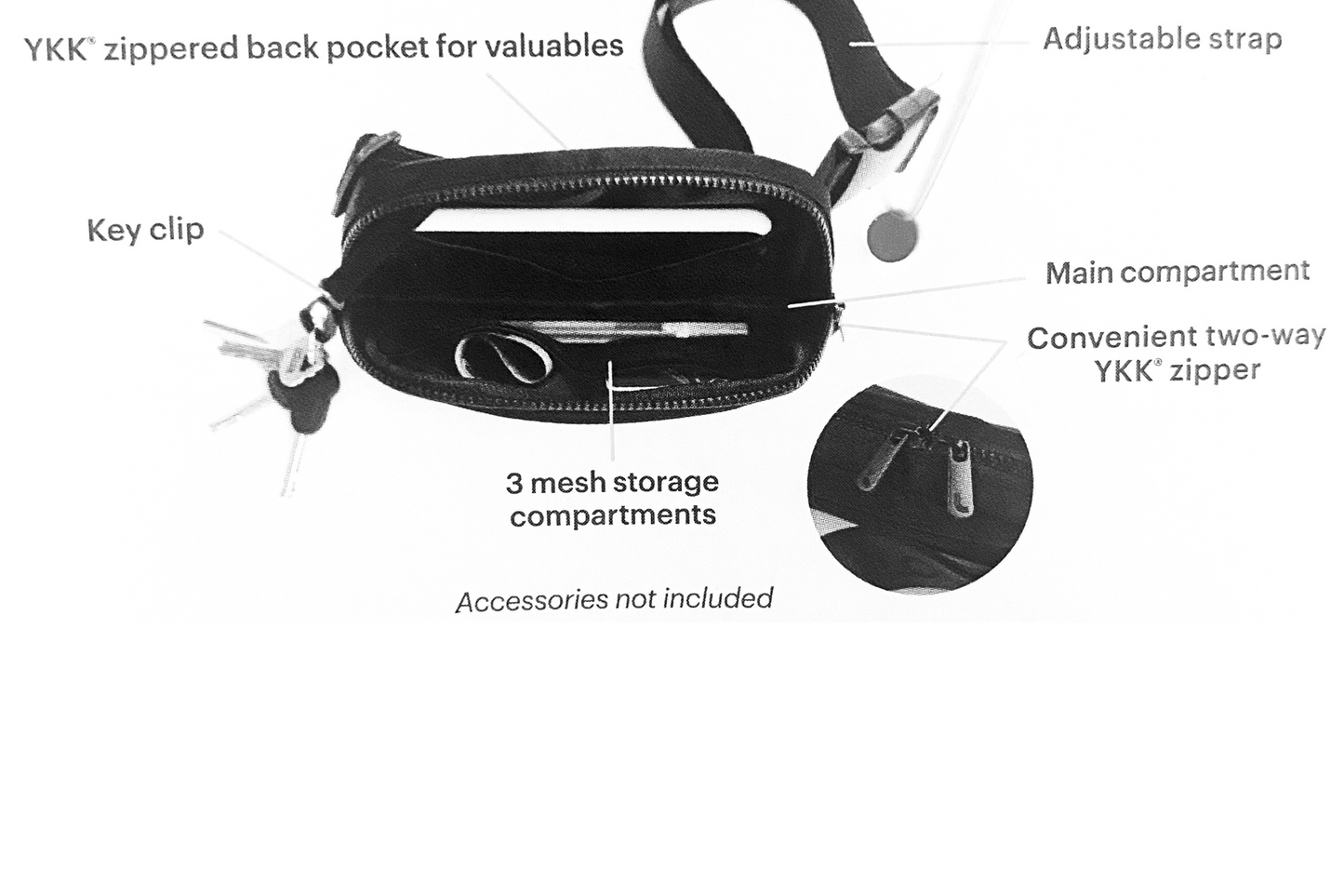 Unisex Black Nylon Belt Bag with Convenient 2-way Zipper