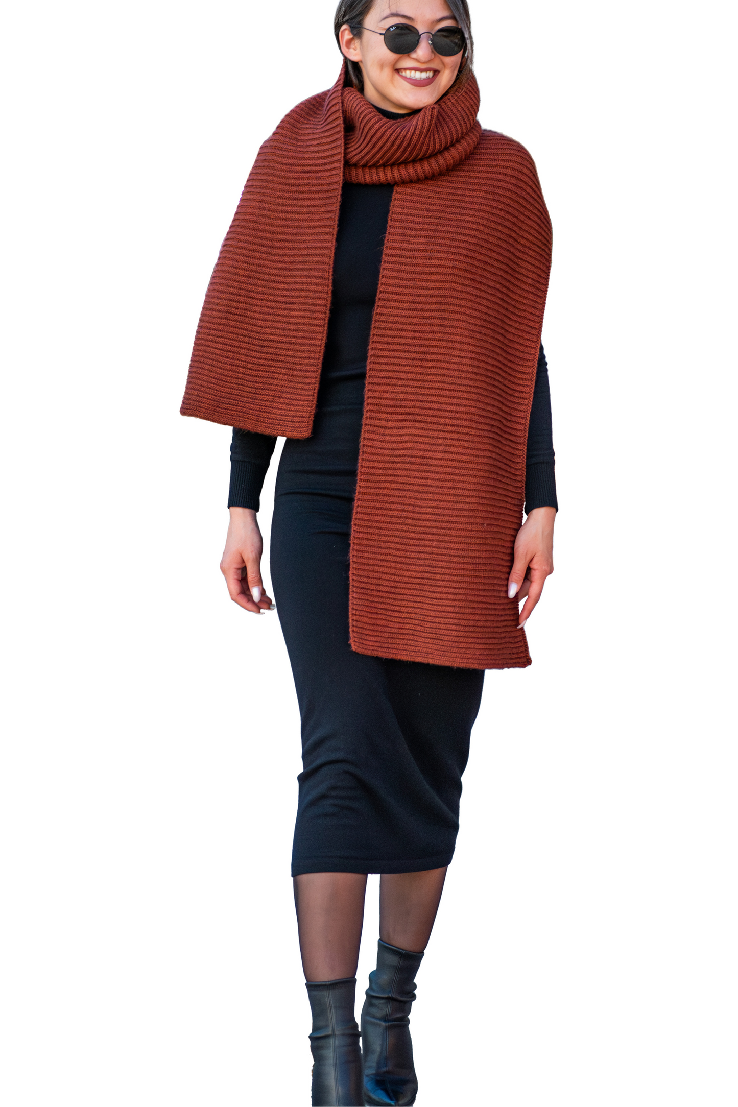 Women Oversized Long Knitted Scarf | Copper Brown, Beige